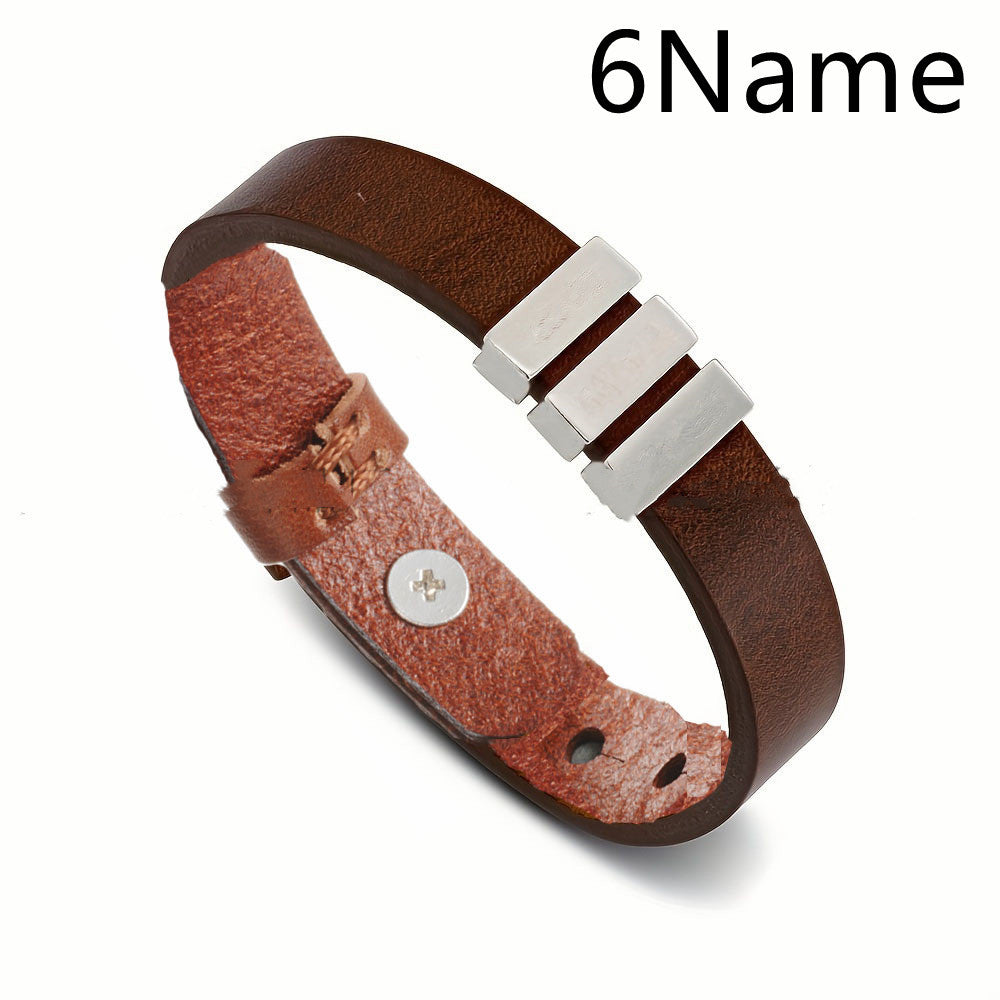 Customized Family Names Bracelet | Leather Bracelets Bangle Father's Day Gifts