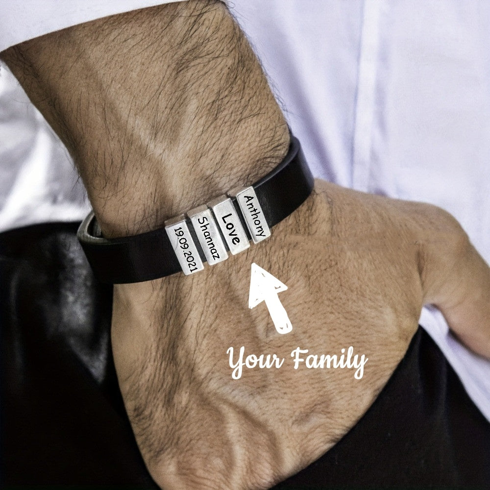 Customized Family Names Bracelet | Leather Bracelets Bangle Father's Day Gifts