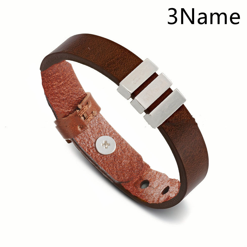 Customized Family Names Bracelet | Leather Bracelets Bangle Father's Day Gifts