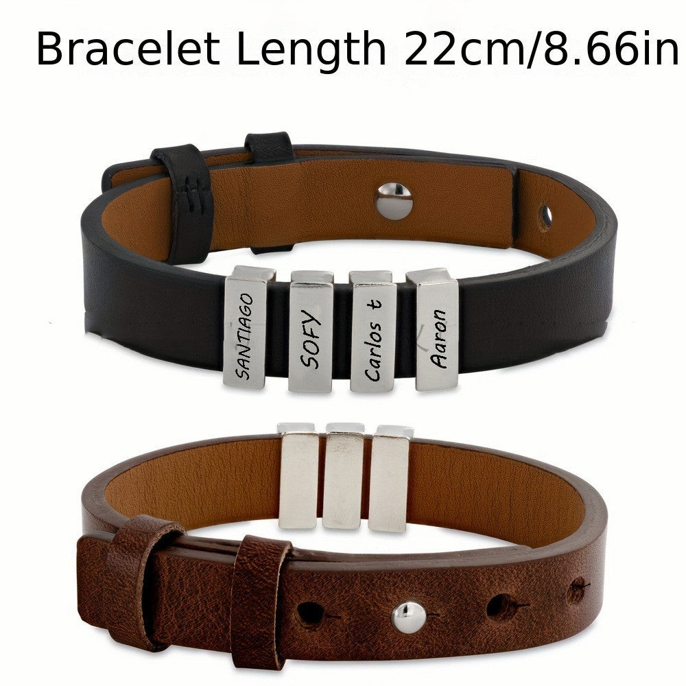 Customized Family Names Bracelet | Leather Bracelets Bangle Father's Day Gifts