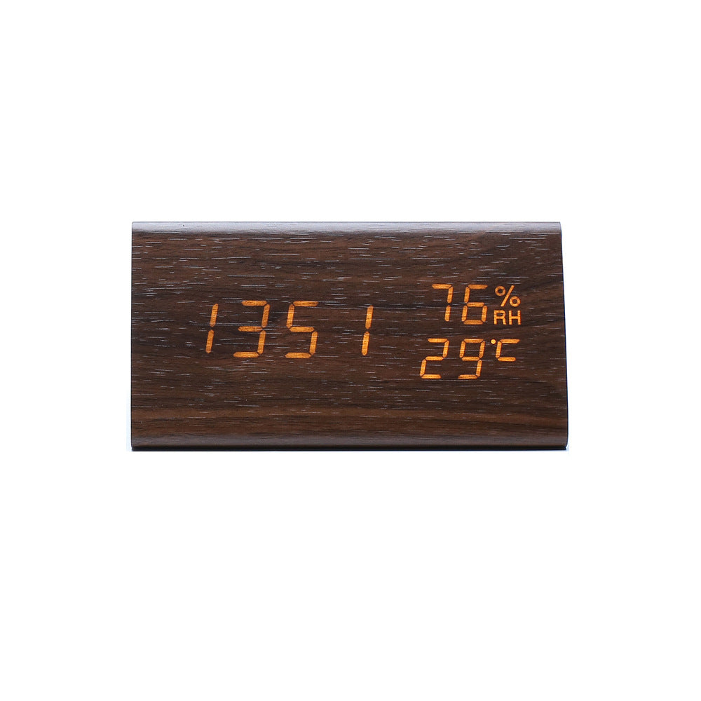 Electronic Alarm Clock Multifunctional Digital Display Temperature And Humidity Time Wood