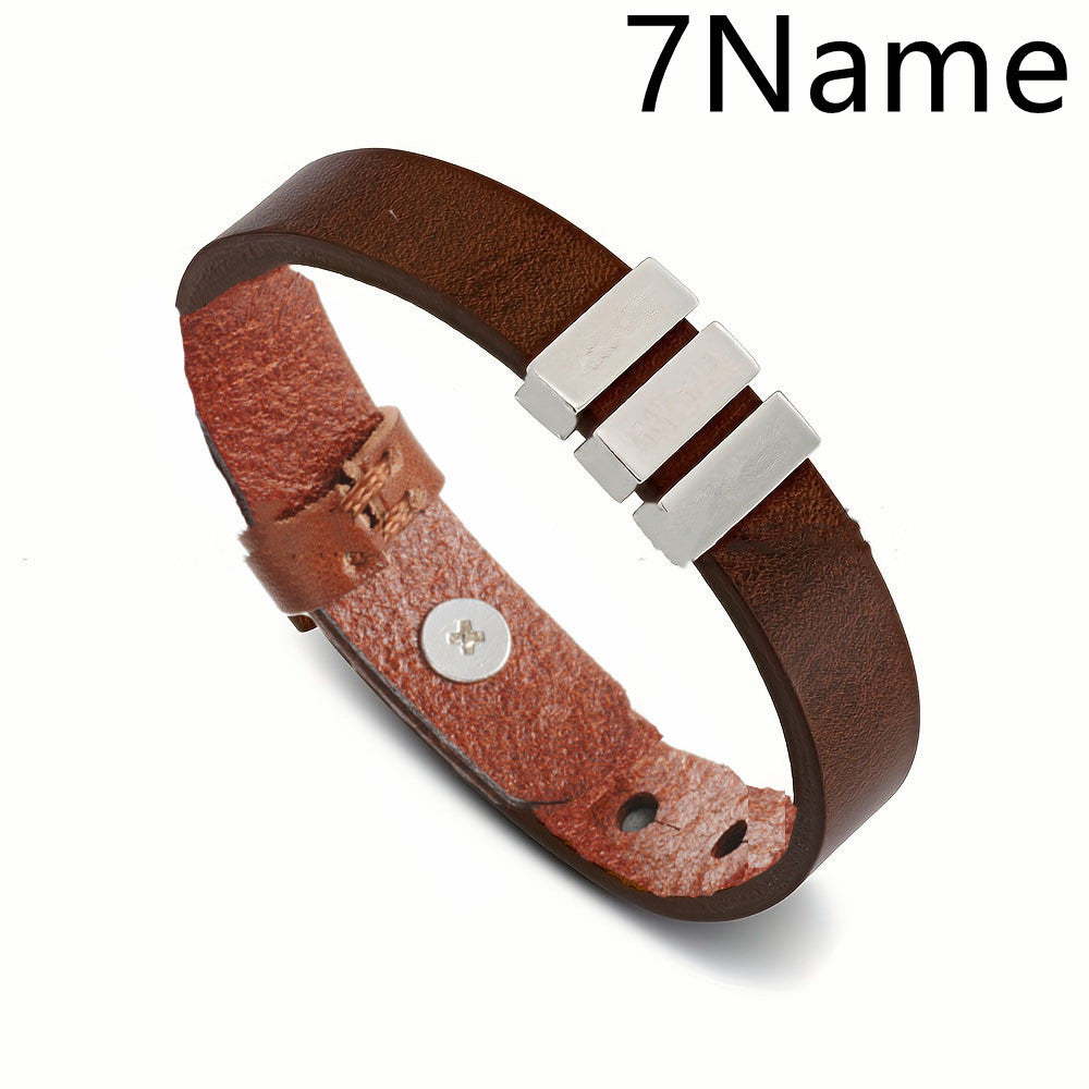 Customized Family Names Bracelet | Leather Bracelets Bangle Father's Day Gifts